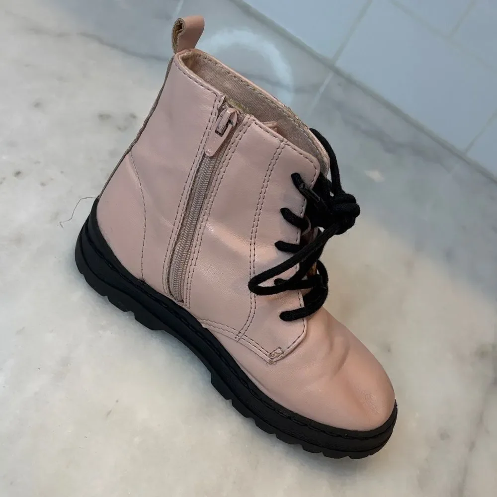 Zara Boots Shoes Pink Lace-Up Kids Combat Boots